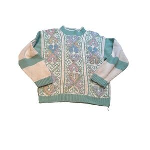 Vintage Ashleigh Morgan Pastel Chunky‎ Knit Sweater Cottagecore Grandpa Style